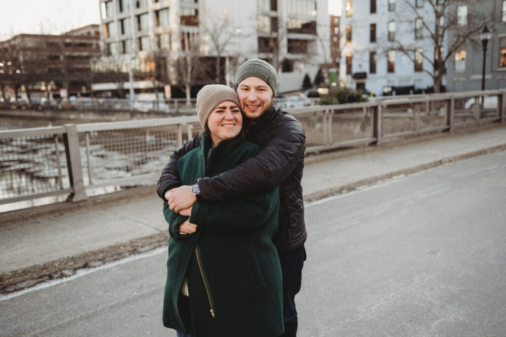 couple snuggling close in cold weather