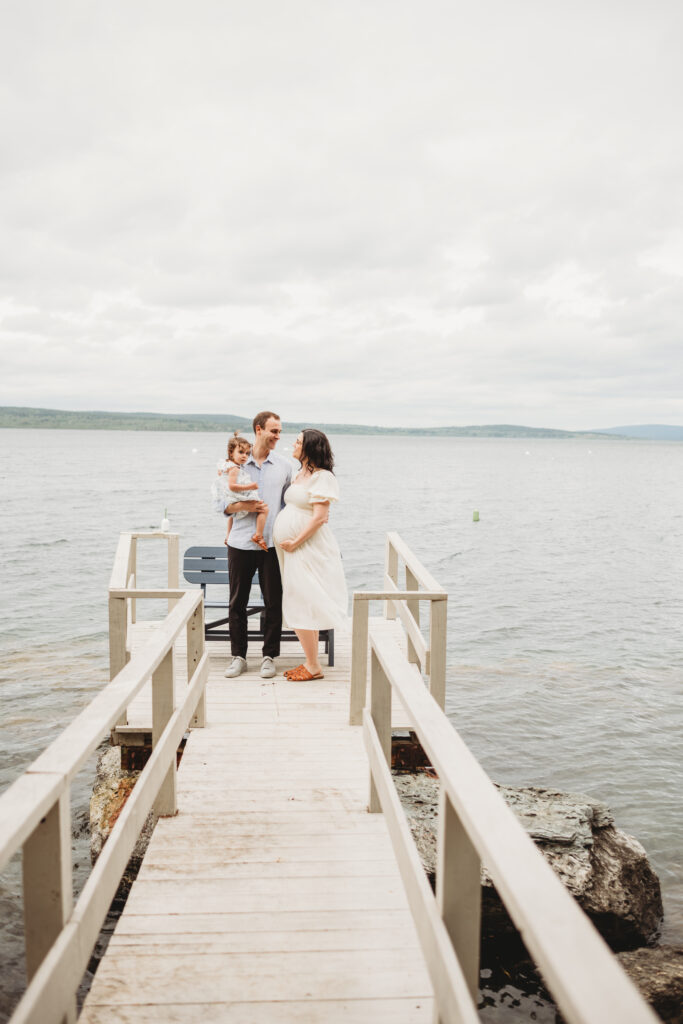 Natural maternity photography in Blue Hill Maine with coastal backdrop