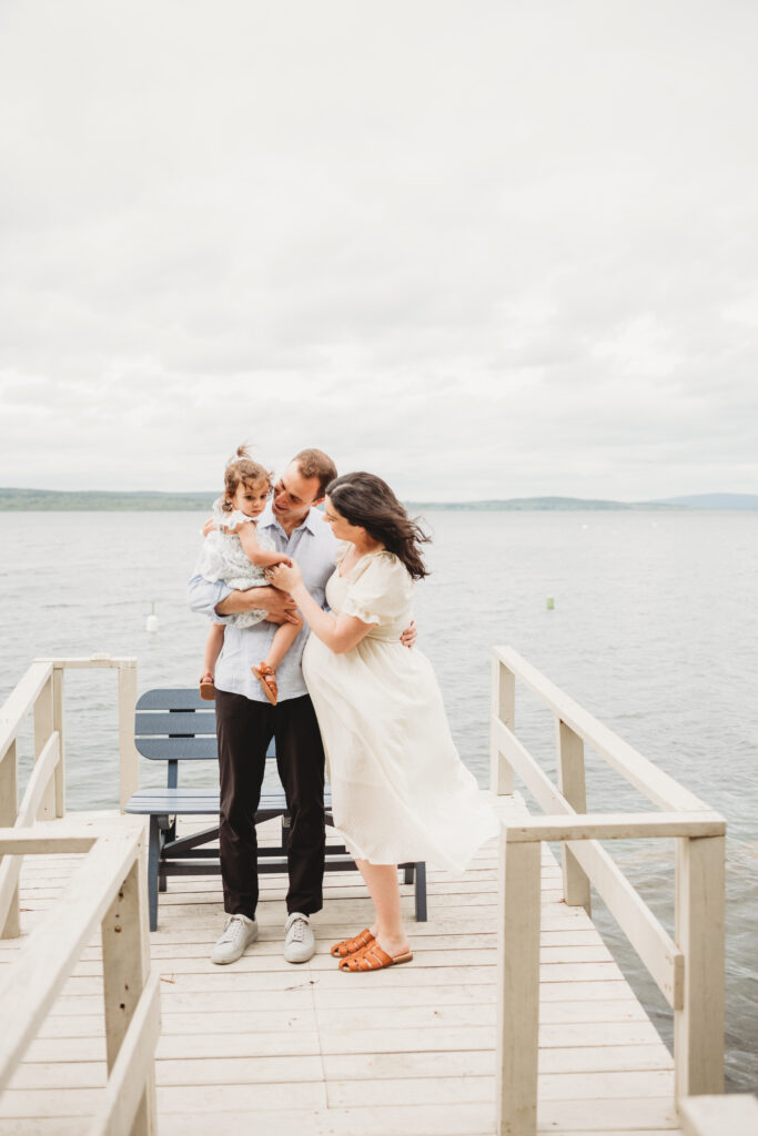Natural maternity photography in Blue Hill Maine with coastal backdrop